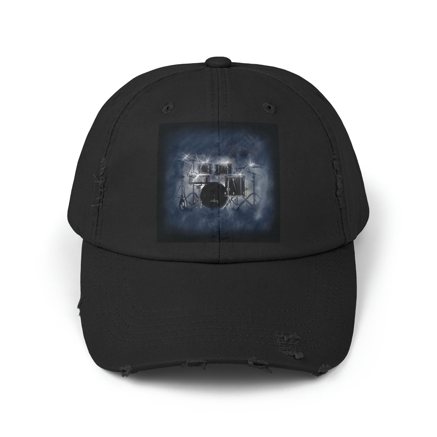 Unisex Distressed Cap with Drum Set Art