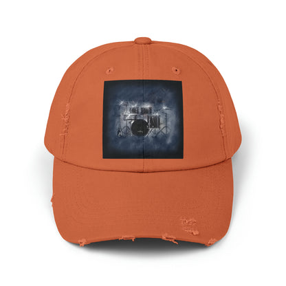 Unisex Distressed Cap with Drum Set Art