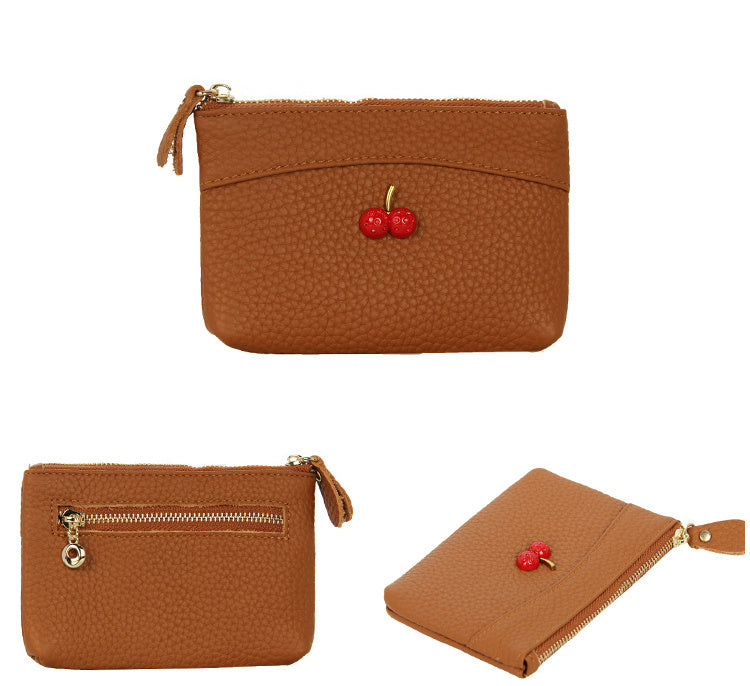 Ladies cherry zipper leather coin purse