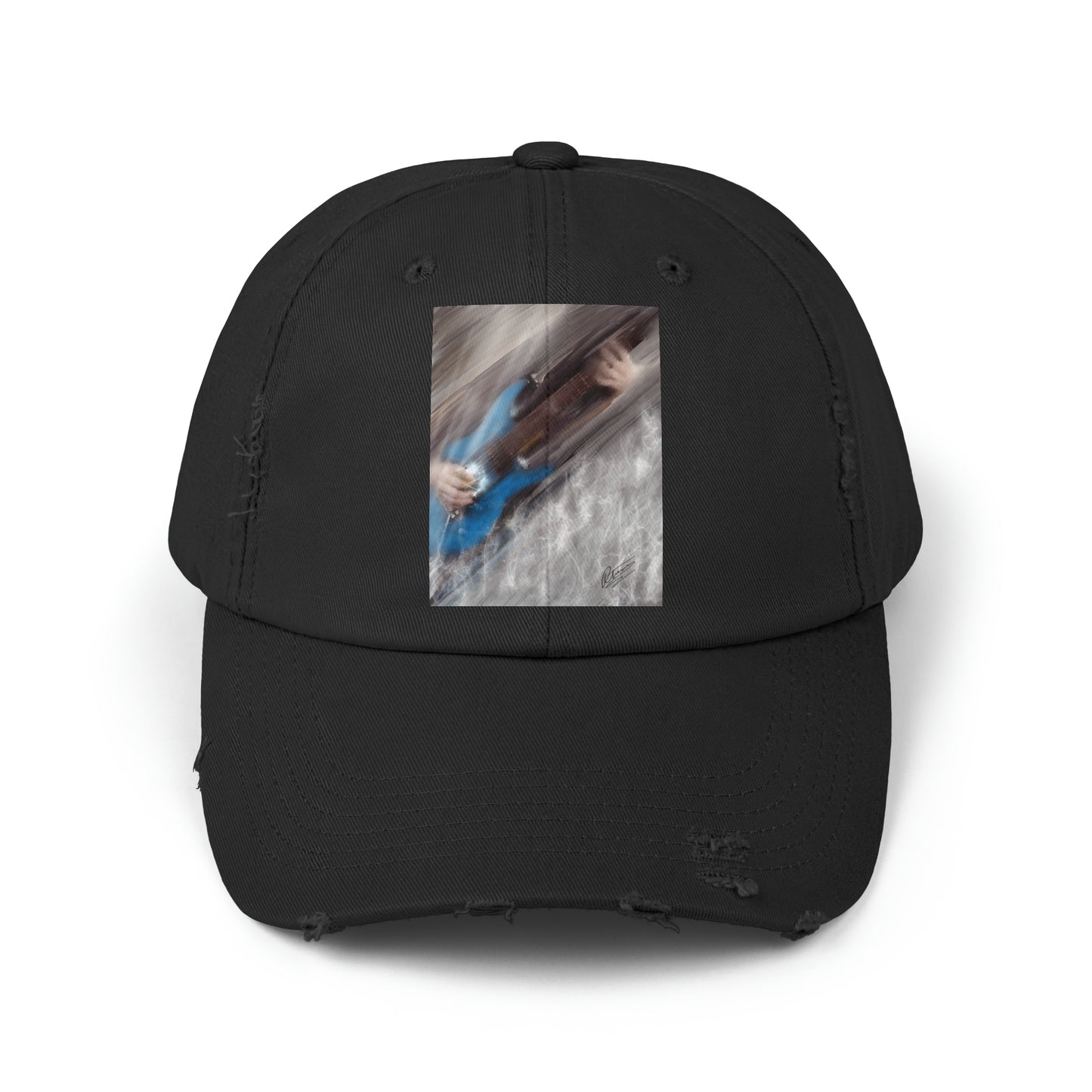 Unisex Distressed Cap with Guitar Art