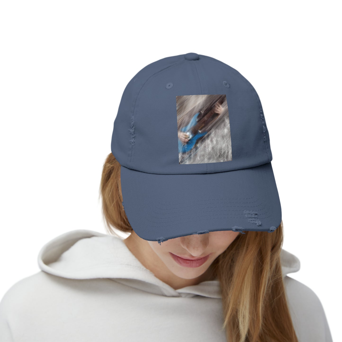 Unisex Distressed Cap with Guitar Art