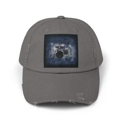 Unisex Distressed Cap with Drum Set Art