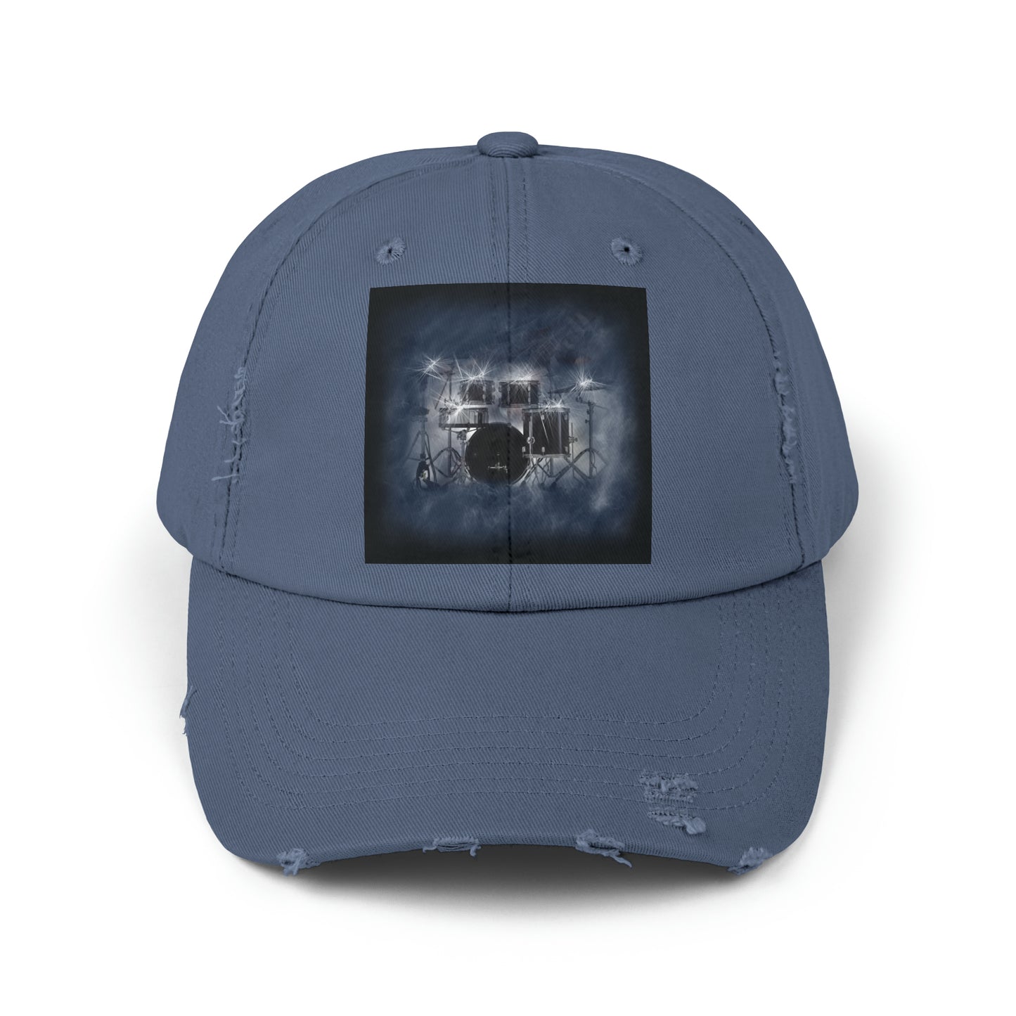 Unisex Distressed Cap with Drum Set Art