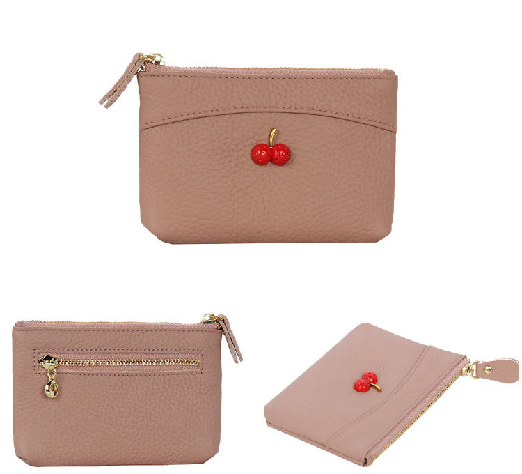 Ladies cherry zipper leather coin purse