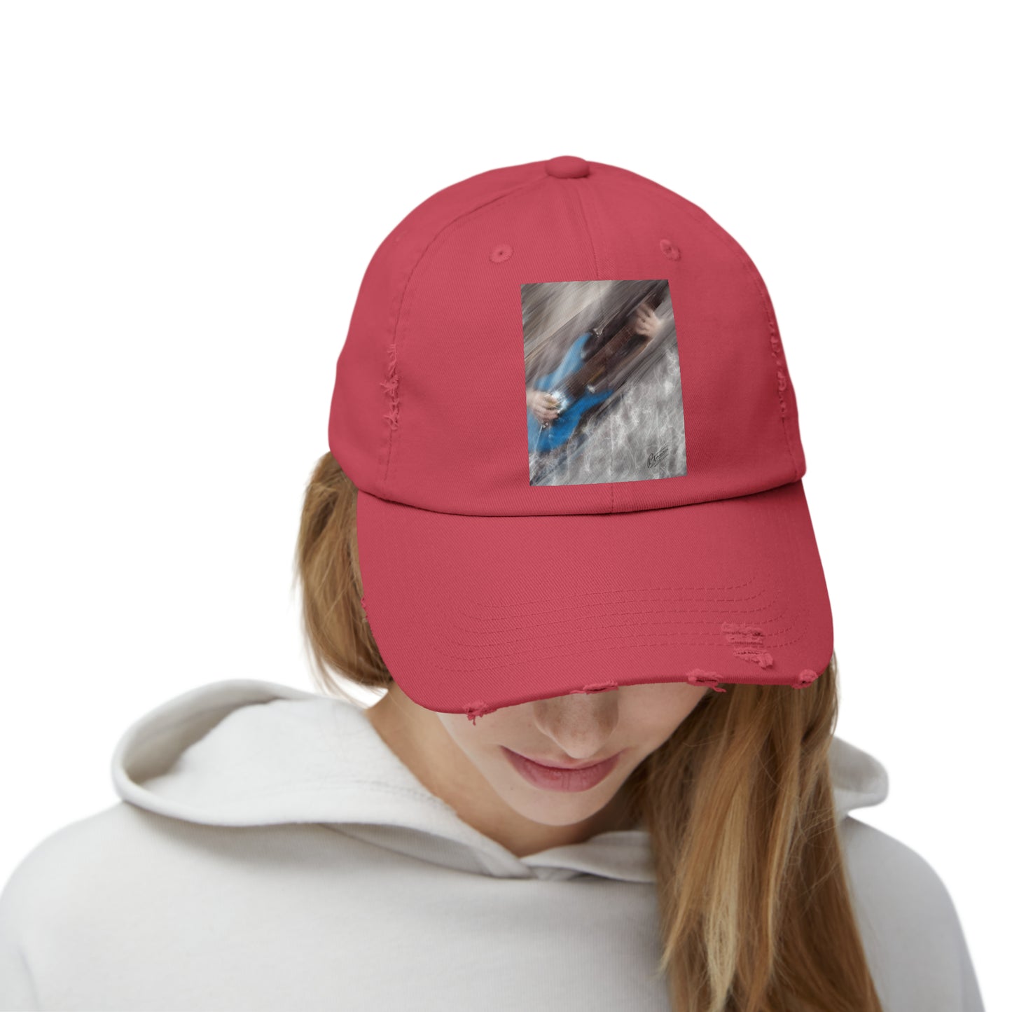 Unisex Distressed Cap with Guitar Art