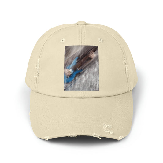 Unisex Distressed Cap with Guitar Art