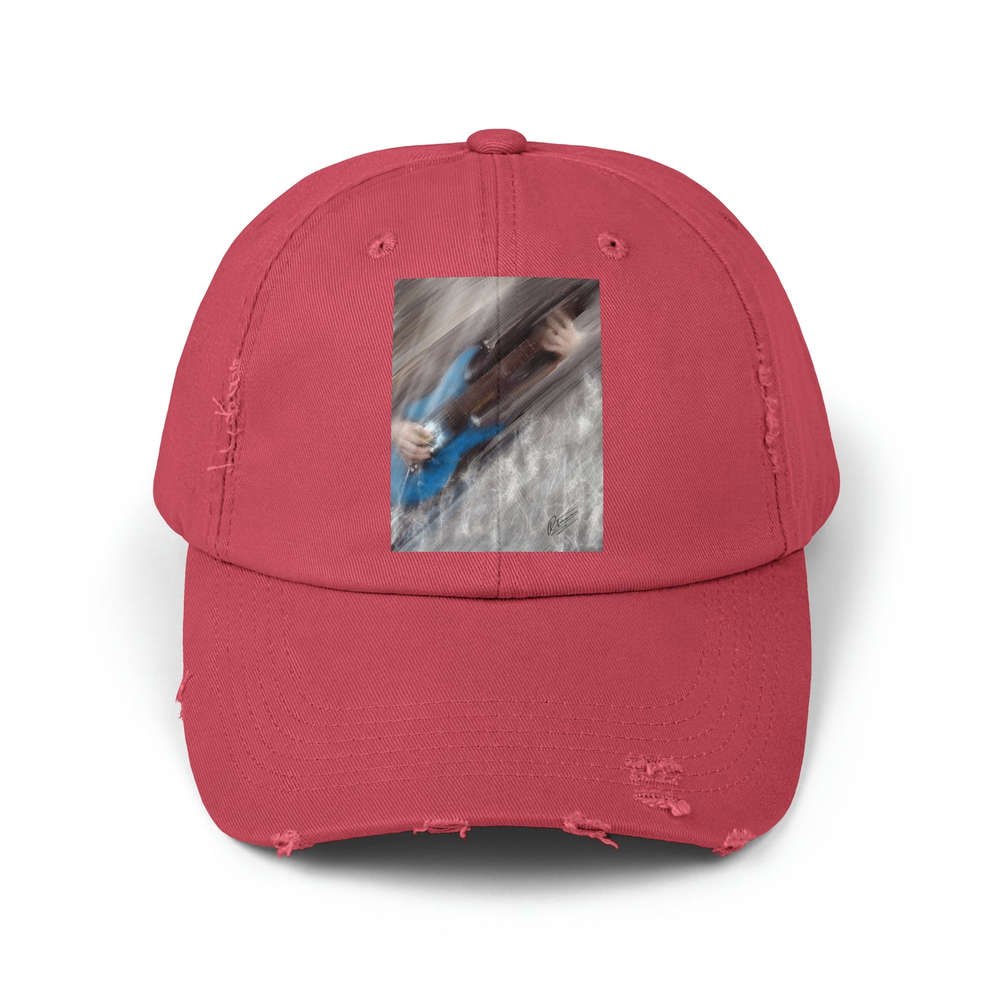 Unisex Distressed Cap with Guitar Art