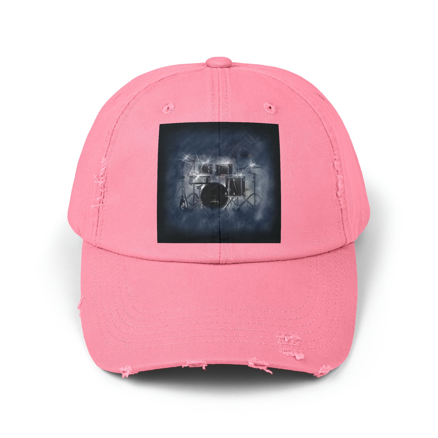 Unisex Distressed Cap with Drum Set Art