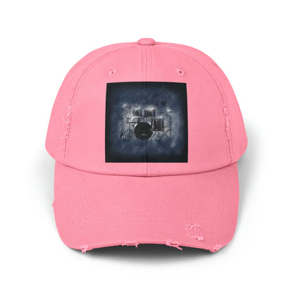 Unisex Distressed Cap with Drum Set Art