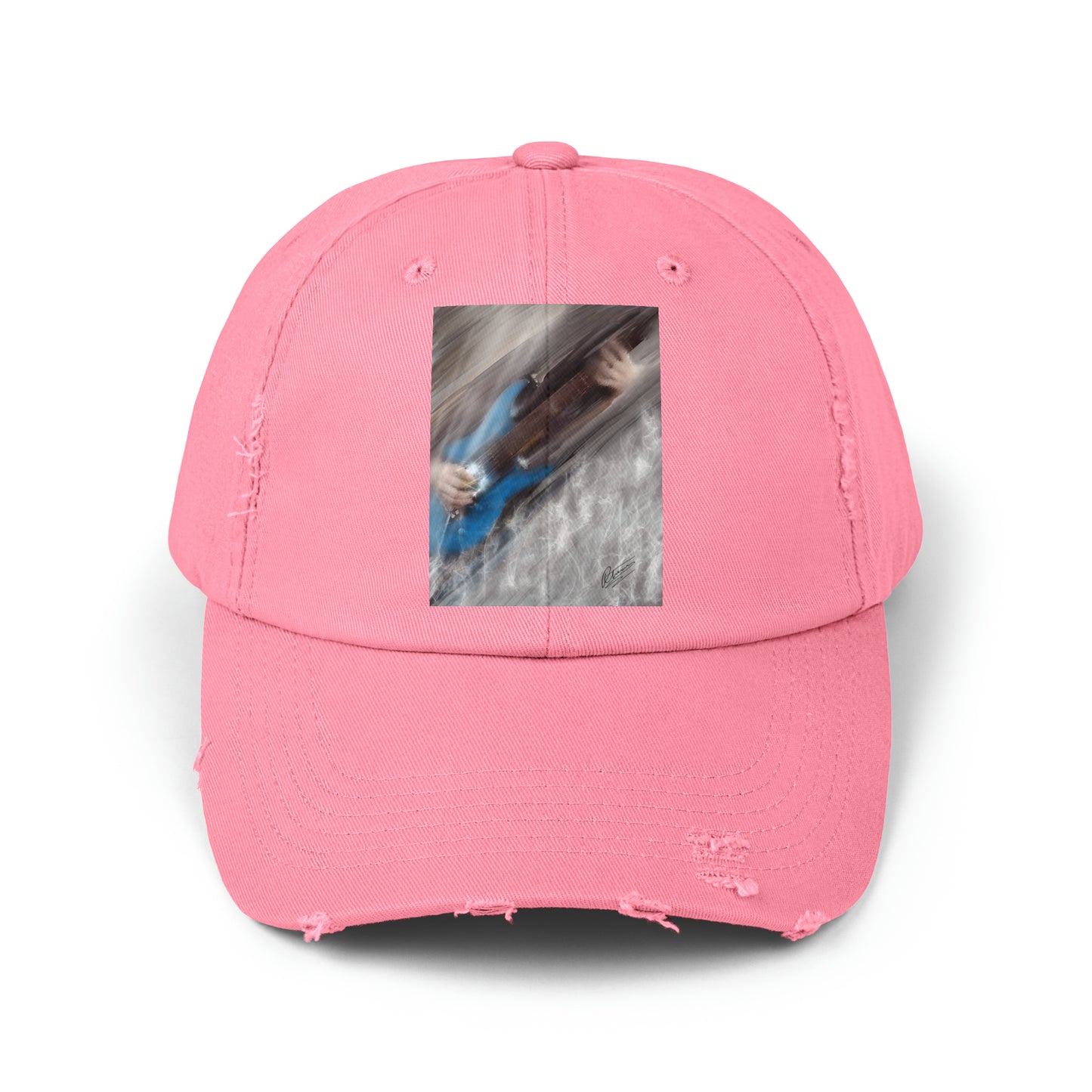 Unisex Distressed Cap with Guitar Art