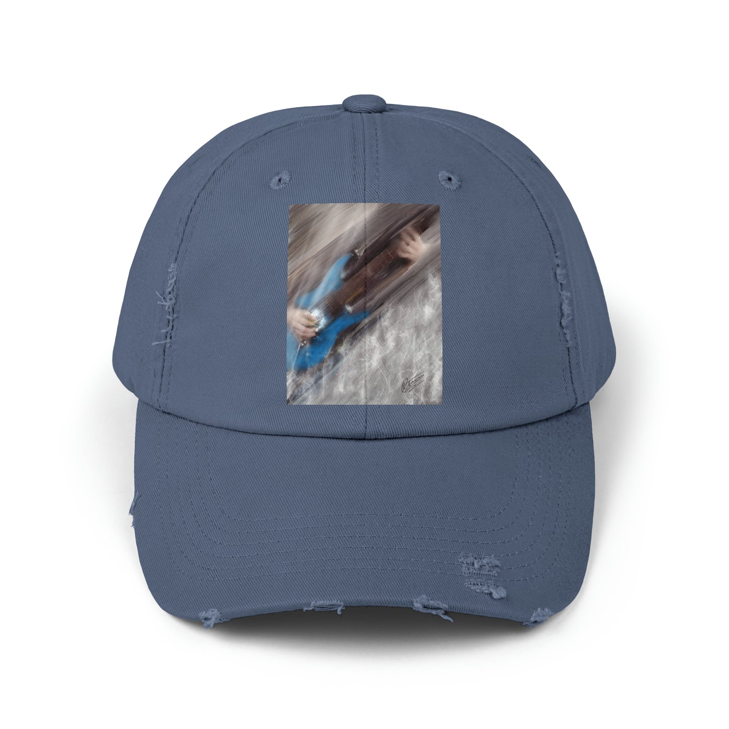 Unisex Distressed Cap with Guitar Art