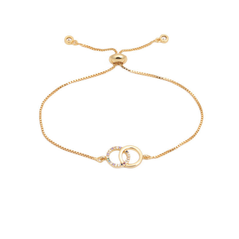 Women's Brass Gold-plated Double-ring Adjustable Bracelet