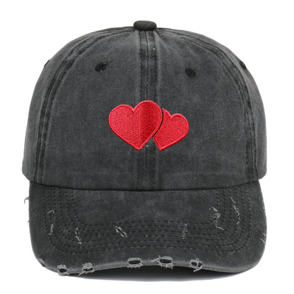 Retro Tattered Jeans Washed Love Embroidered Baseball Cap