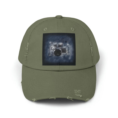 Unisex Distressed Cap with Drum Set Art