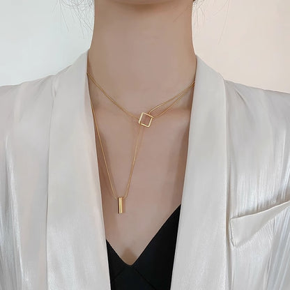 Fashion Geometric Necklace Double-layer Adjustable Length Sweater Chain Simple Temperament Necklace Women's Jewelry