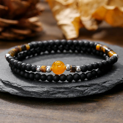 Fashion Black Agate Tiger Eye Beaded Bracelet Simple