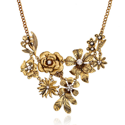 New Retro Diamonds Floral Necklace Fashion All-match