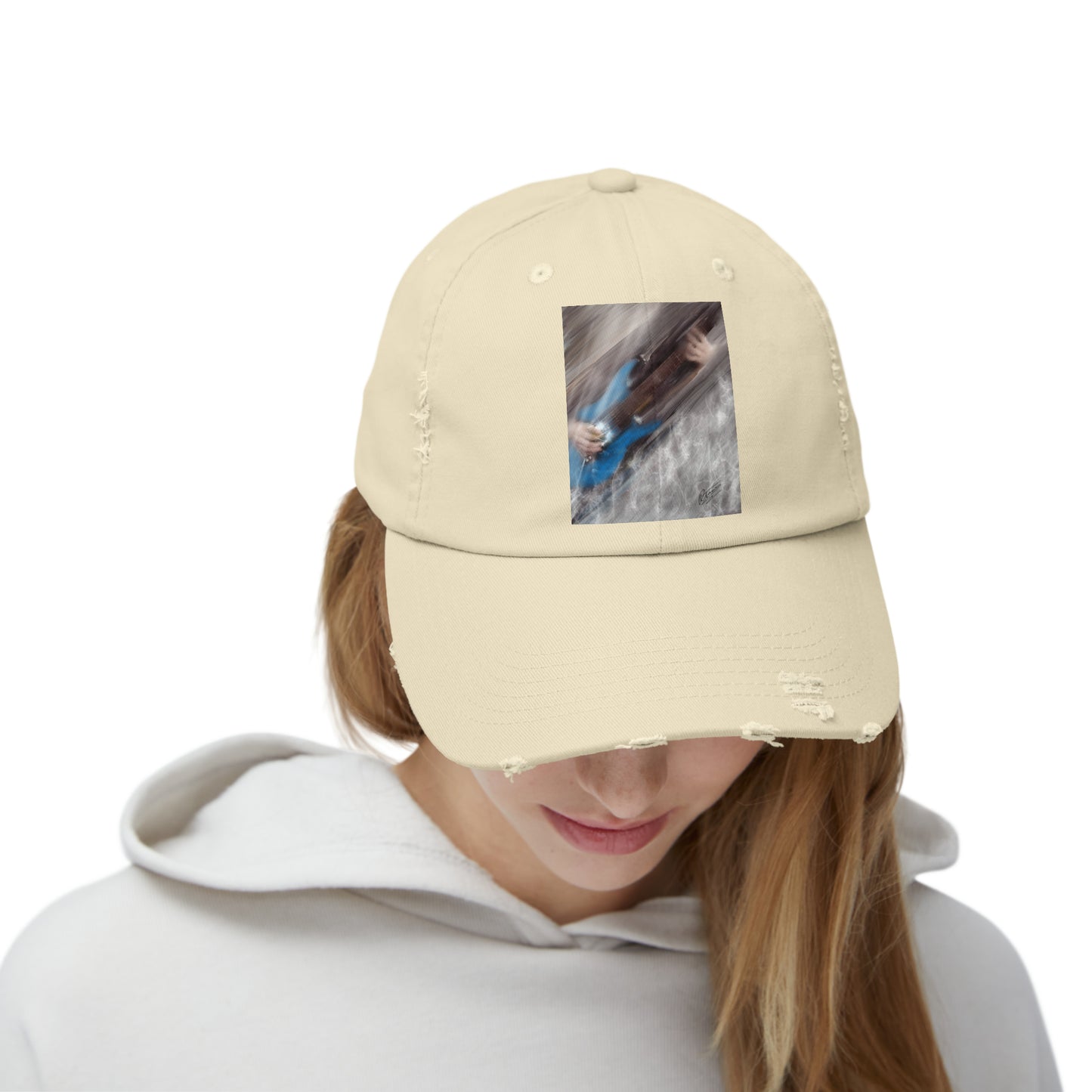 Unisex Distressed Cap with Guitar Art