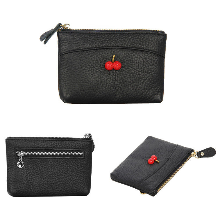 Ladies cherry zipper leather coin purse