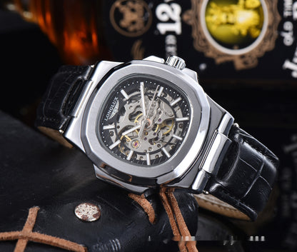 Barrel-shaped Leather Belt Men's Waterproof Mechanical Watch