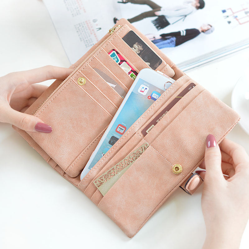 Lady purse female long lace lace buckle zipper multifunction large volume Purse Leather Wallet hand