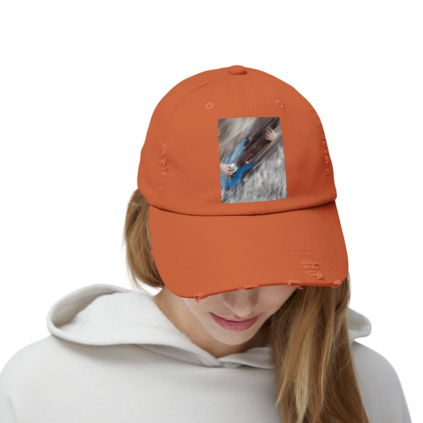 Unisex Distressed Cap with Guitar Art