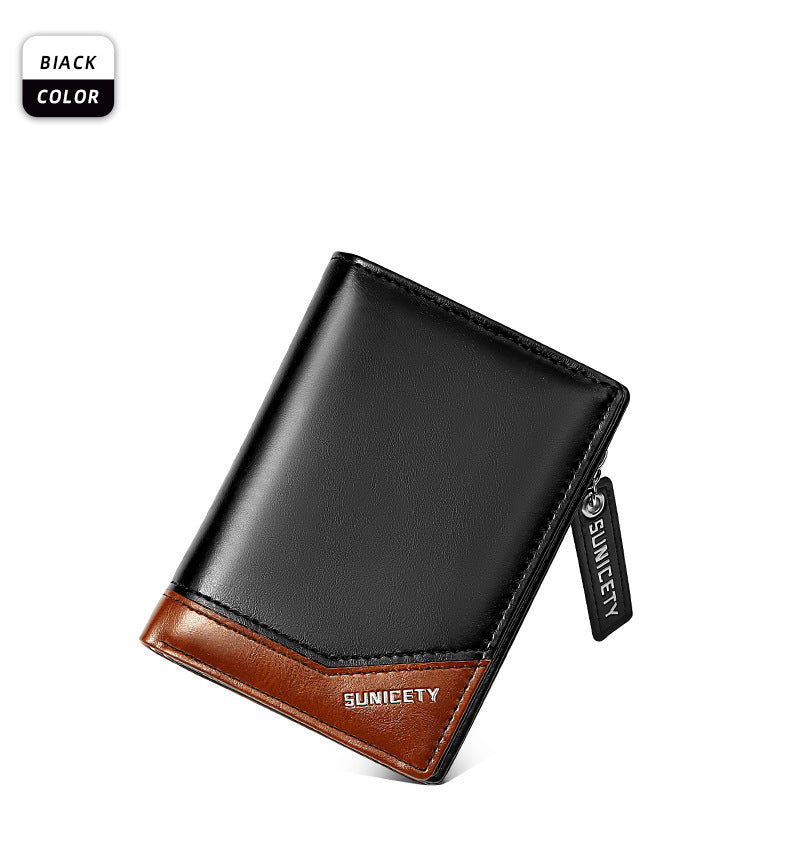 PU Leather Multifunctional Zipper Short Men's Wallet