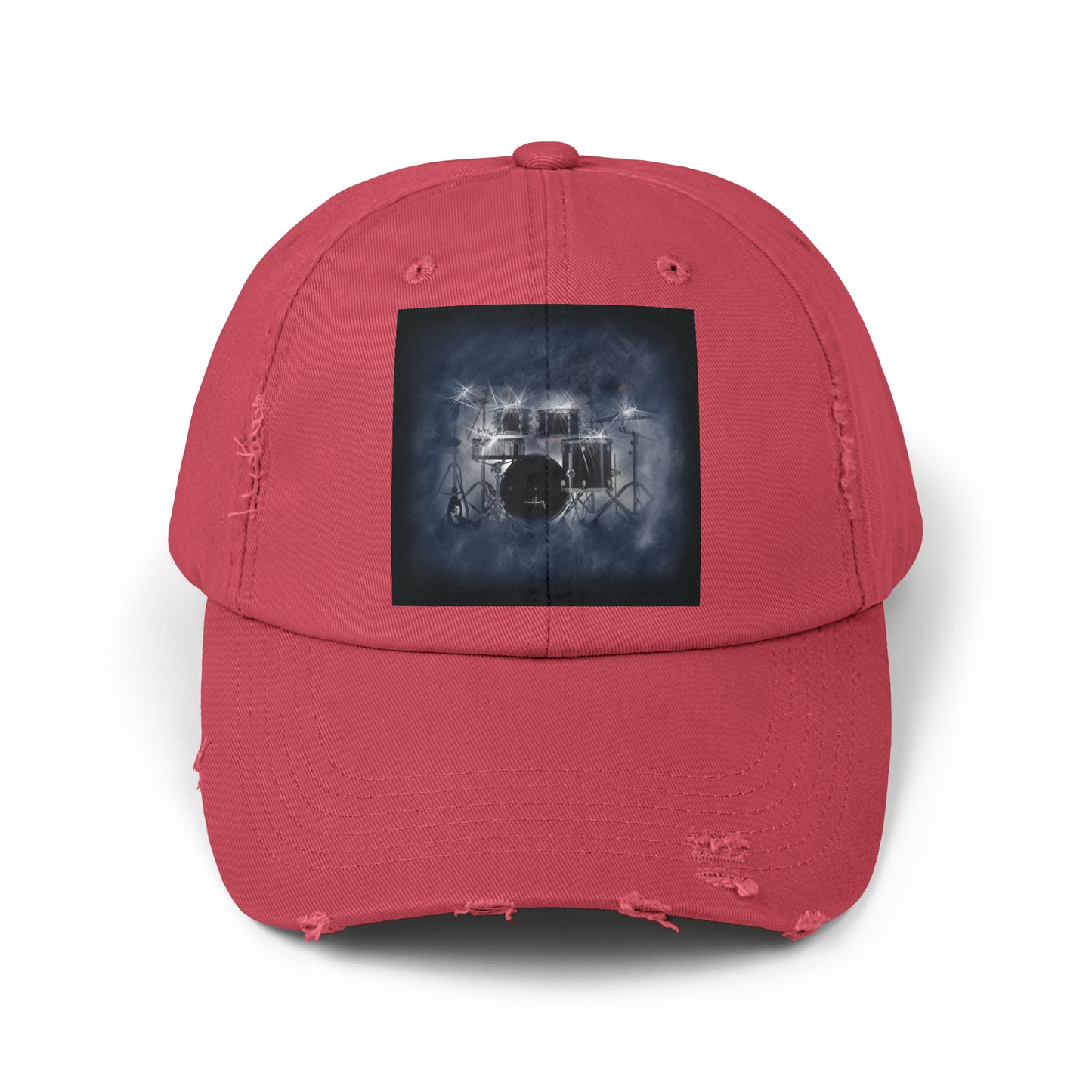 Unisex Distressed Cap with Drum Set Art