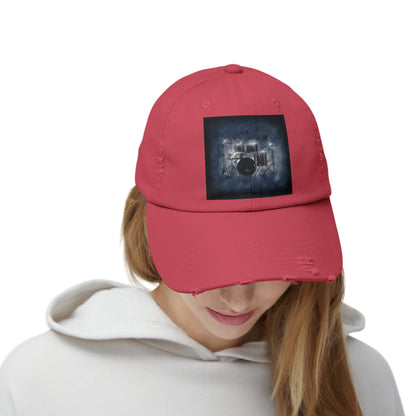 Unisex Distressed Cap with Drum Set Art