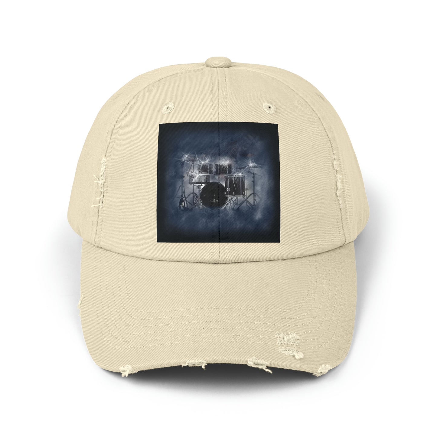 Unisex Distressed Cap with Drum Set Art