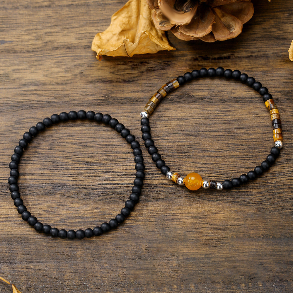 Fashion Black Agate Tiger Eye Beaded Bracelet Simple