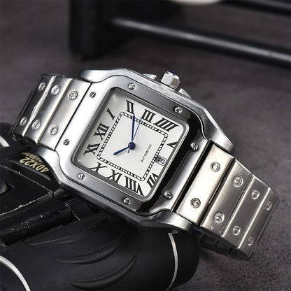 Men's 3-pin Quartz Square All-steel Watch