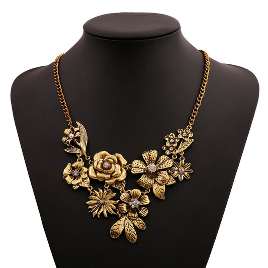 New Retro Diamonds Floral Necklace Fashion All-match