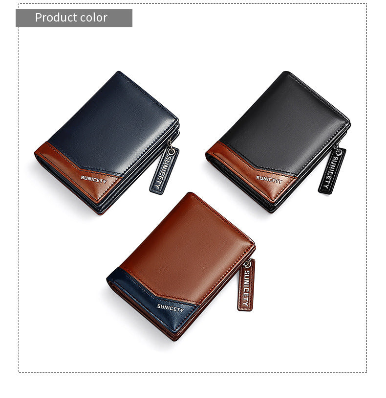 PU Leather Multifunctional Zipper Short Men's Wallet