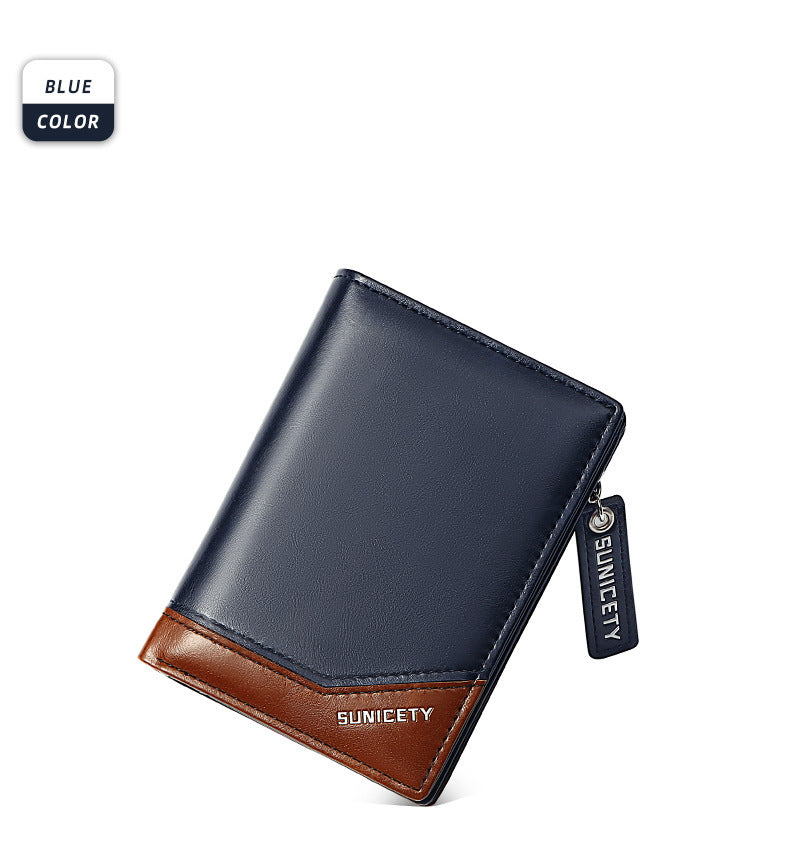 PU Leather Multifunctional Zipper Short Men's Wallet