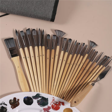 Gouache Pen Oil Painting Brush Nylon Hair 24 Brushes Suit Student Art Supplies