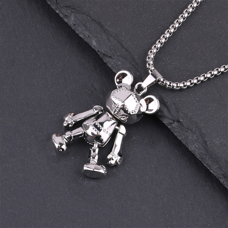 Cute Bear Necklace Fashion Personality Hip-hop Pendant Couple Versatile Fall Winter Sweater Chain Men Women Jewelry